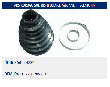 AKS KÖRÜĞÜ (SOL)(DIŞ) RENAULT FLUENCE / MEGANE III / SCENIC III