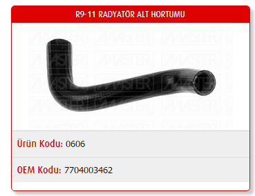 RADYATÖR ALT HORTUMU RENAULT R9 / R11