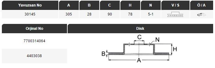 FREN DİSKİ (ÖN)(305MM) RENAULT MASTER 16 98-