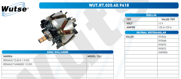 ROTOR 12V 125A (VALEO TİPİ) RENAULT CLIO / KANGOO 1.5 DCİ