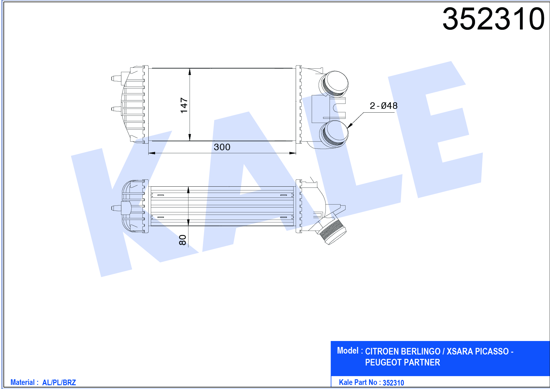 INTERCOOLER (BRAZING) CITROEN BERLINGO / XSARA PICASSO - PEUGEOT PARTNER 1.6 HDI 02=>