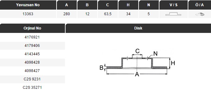 FREN DİSKİ (ARKA)(280MM) FORD MONDEO II SW 00-