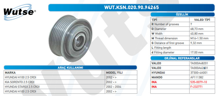 ALTERNATÖR KASNAĞI (VALEO TİPİ) H-100 2,5CRDİ 02-/KIA SORENTO