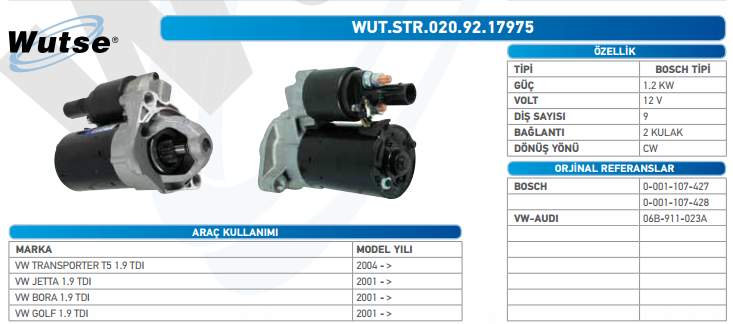 MARŞ MOTORU 12V (BOSCH TİPİ) PASSAT 1.6-2.00 00-05