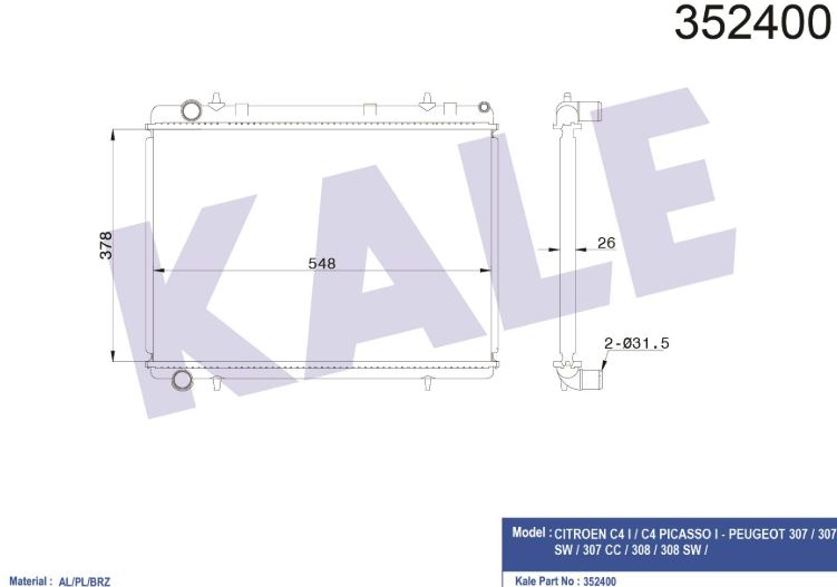 SU RADYATÖRÜ (BRAZING)(MT) PEUGEOT 307/C4  378X538X28