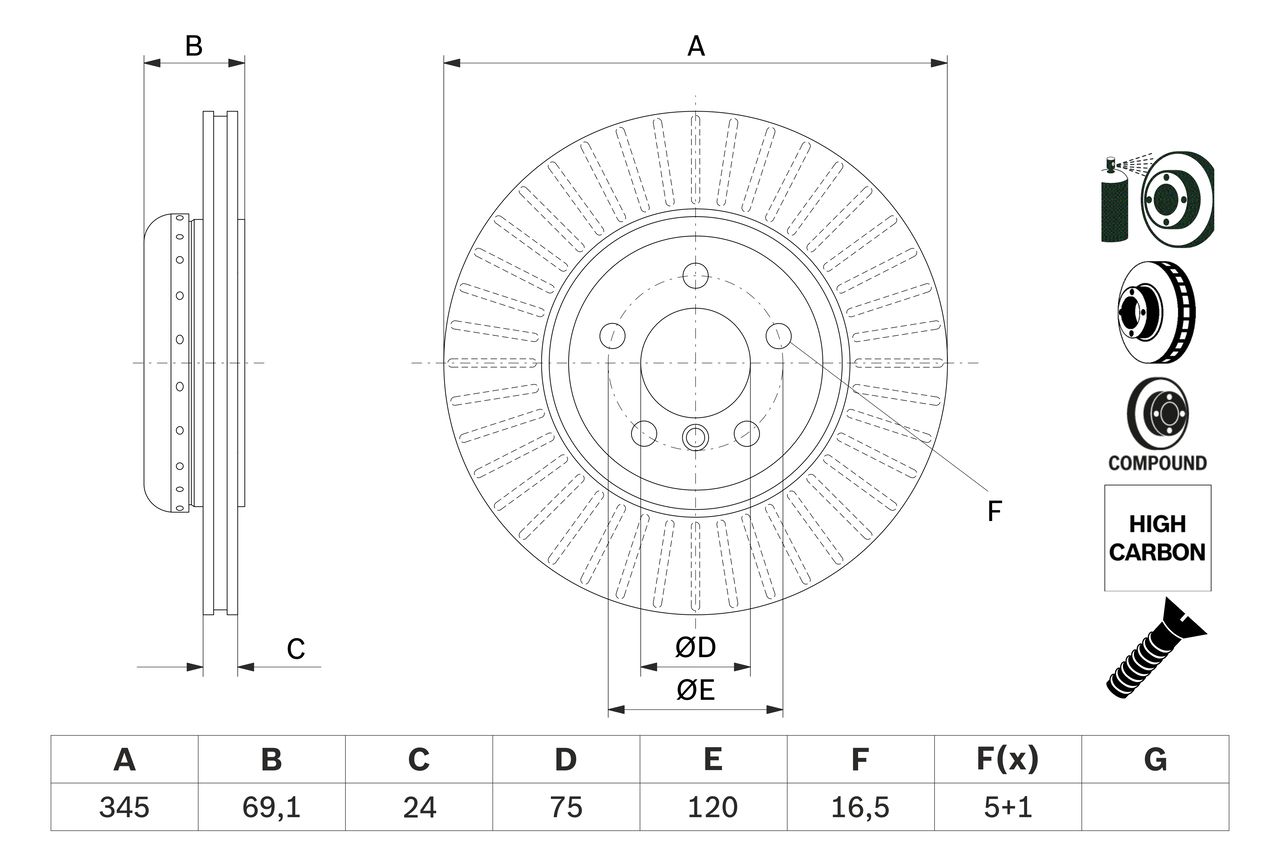 FREN DİSKİ (ÖN)(345MM)(eski no:0986479D59) BMW 5 (F10)