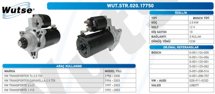 MARŞ MOTORU 12V (BOSCH TİPİ) T4 2.5 TDİ 96-