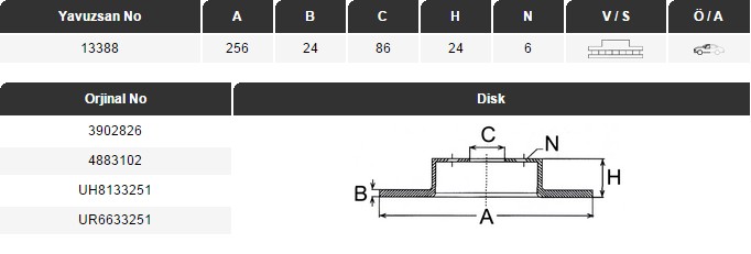 FREN DİSKİ (ÖN)(256MM) RANGER 4X2 99- 2WD,B2500 99-256MM