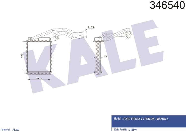 KALORİFER RADYATÖRÜ (BRAZING)(BORULU) FORD FIESTA V (01-08) FUSION (01-12)