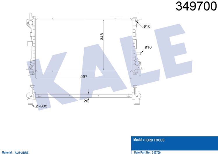 SU RADYATÖRÜ (BRAZING)(MT) FORD FOCUS 2.0 (98+)598X361X26