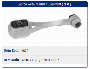 MOTOR TAKOZU (ARKA)(ALÜMİNYUM) RENAULT CLIO II / CLIO SYMBOL 09-