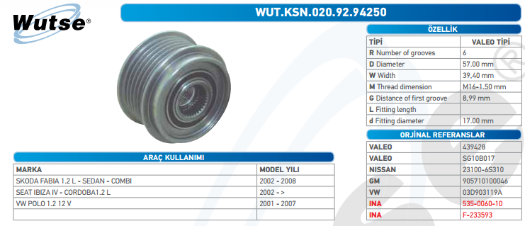 ALTERNATÖR KASNAĞI (VALEO TİPİ) SKODA FABIA 1,2/SEAT IBIZA