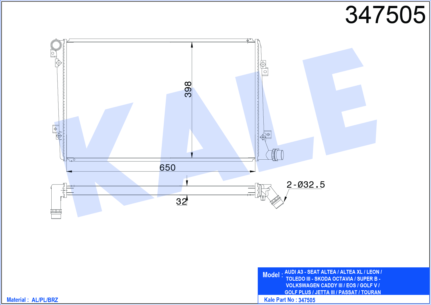 SU RADYATÖRÜ (BRAZING)(MT) VW CADDY PASSAT GOLF JETTA OCTAVIA TOURAN ALTEA SUPERB 1,9/2,0TDI CFHC 04>13 (MT)