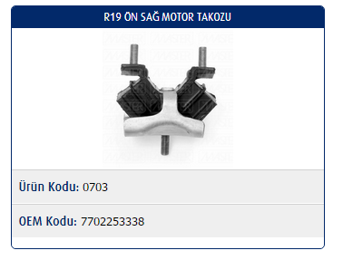 MOTOR TAKOZU (ÖN)(SAĞ) RENAULT R19 / MEGANE I