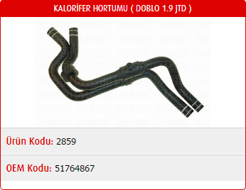 KALORİFER HORTUMU FIAT DOBLO 1.9 JTD 05-