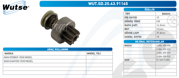 MARŞ DİŞLİSİ (BOSCH TİPİ) 10T MAN OTOBÜS Y.M - MAN KAMYON Y