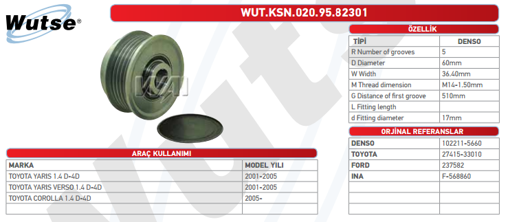 ALTERNATÖR KASNAĞI (DENSO TİPİ) TY COROLLA 1.4D-4D-YARIS-VERSO