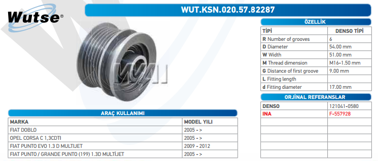 ALTERNATÖR KASNAĞI (DENSO TİPİ) OP CORSA C 1,3CTDI-DOBLO 1,3D M