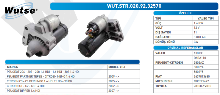 MARŞ MOTORU 12V (VALEO TİPİ) P.206/307/C21.4-1.6 HD