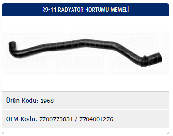 RADYATÖR ÜST HORTUMU RENAULT R9 1.4-1.6 KRB. / R11 1.4-1.6 KRB.