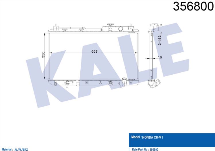 SU RADYATÖRÜ (BRAZING)(AT) HYUNDAI CR-V I 350X668X22