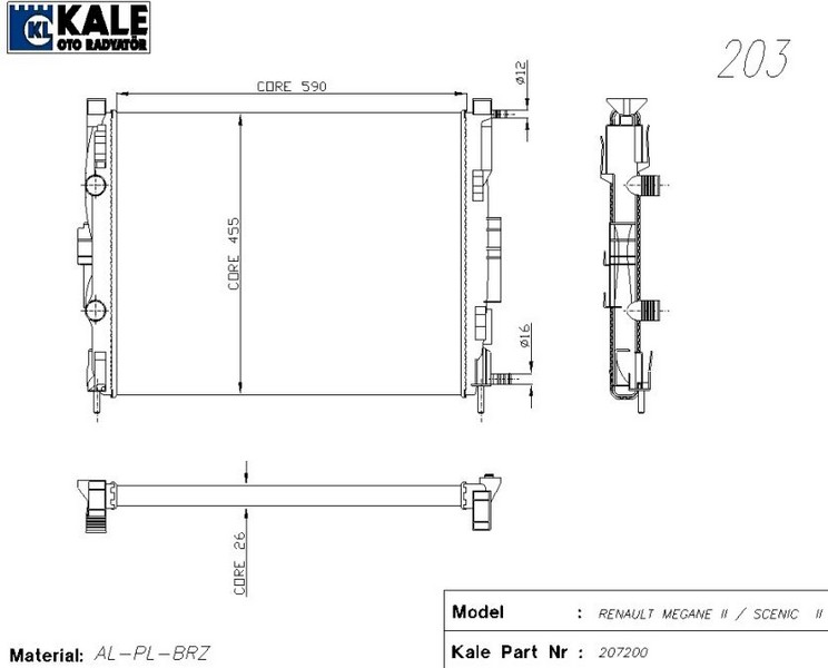 SU RADYATÖRÜ (BRAZING)(MT) MEGANE II/SCENİC 1,5/1,9 DCİ (1 SIRA ALB)