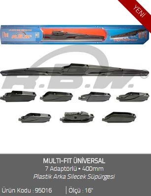 ARKA SİLECEK SÜPÜRGESİ (PLASTİK)(MULTI-FIT) 400mm (16")(7 APARATLI)(ÜNİVERSAL)