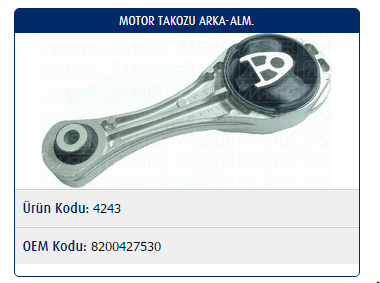 MOTOR TAKOZU (ARKA)(ALİMİNYUM) RENAULT KANGOO III 08-