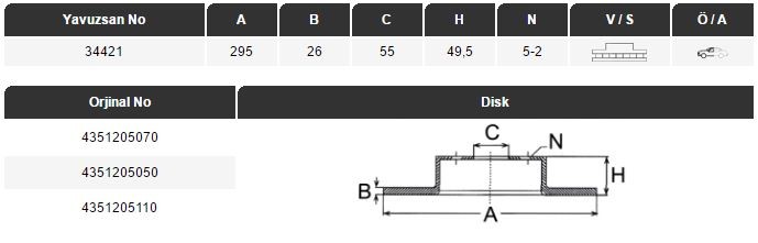 FREN DİSKİ (ÖN)(295MM) AVENSİS II WAGON 2.0-2.4 03-