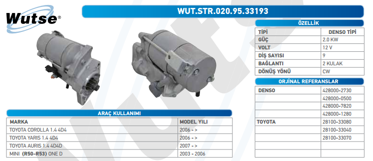 MARŞ MOTORU 12V (DENSO TİPİ) COROLLA 1,4 D4D 06-