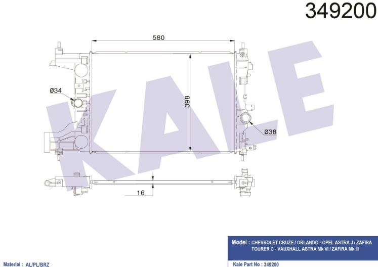 SU RADYATÖRÜ (BRAZING)(MT) CHEVROLET CRUZE/ORLANDO/OPEL ASTRA J