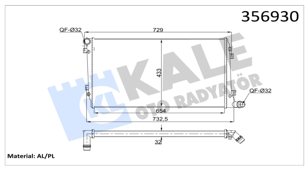 SU RADYATÖRÜ (MEKANİK)(MT) AUDI A3 / SEAT ALTEA / LEON / TOLEDO III / SKODA OCTAVIA / YETI / VW CADDY III / EOS / GOLF V-VI / JETTA III / PASSAT / TOURAN 1.4 1.6 2.0 1.6/2.0FSI 03-