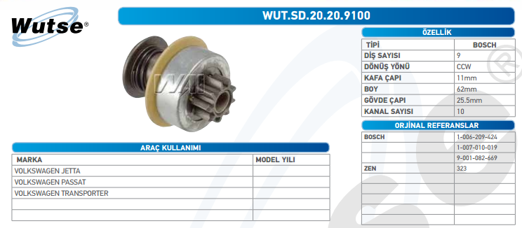 MARŞ DİŞLİSİ (BOSCH TİPİ) 9T VWAGEN PASSAT - JETTA - TRANSP