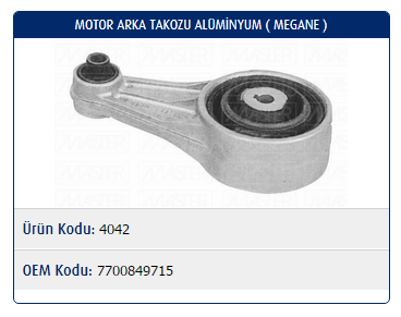 MOTOR TAKOZU (ARKA)(ALÜMİNYUM) RENAULT MEGANE I / SCENIC I / CLIO I / KANGOO / R19