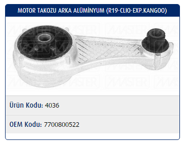 MOTOR TAKOZU (ARKA)(ALİMİNYUM) RENAULT R19 / CLIO I / KANGOO / EXPRESS