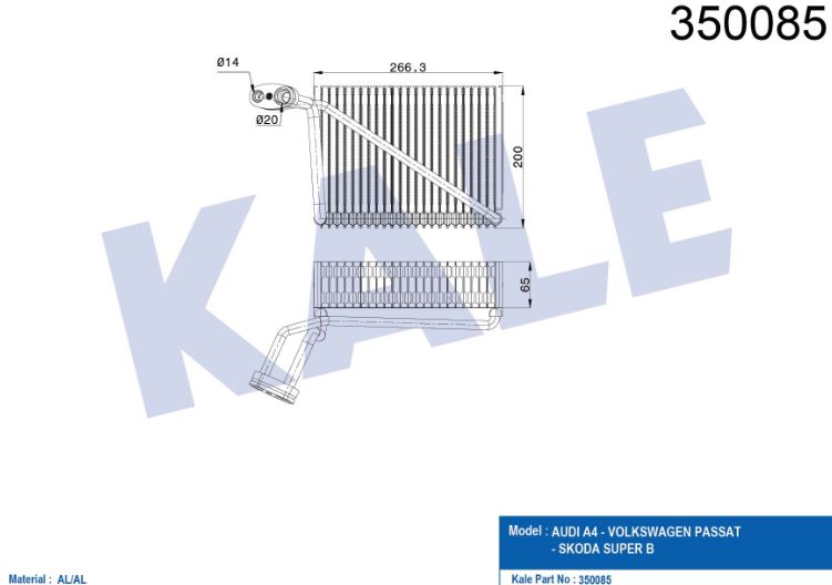 EVAPORATOR (BRAZING) AUDI A4 / SKODA SUPERB I / VW PASSAT 1.6 1.8 1.9TDI 2.0 97-05 (200X266,3X65)