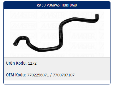 SU POMPASI HORTUMU RENAULT R9 1.4-1.6 KRB. / R11 1.4-1.6 KRB. / R19 1.4-1.6 KRB.