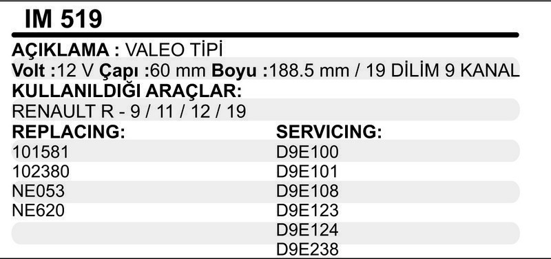 MARŞ KOLLEKTÖRÜ (VALEO TİPİ) RENAULT R9 / R11 / R12 / R19