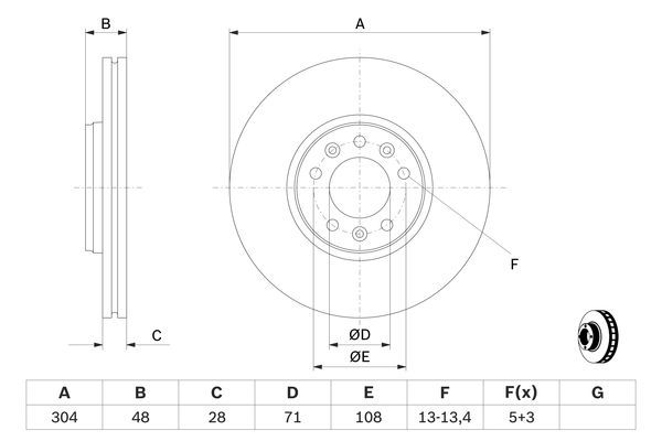 FREN DİSKİ (ÖN)(304MM) CITROEN C5 III 1.6 HDi 110 10- / FIAT SCUDO Platform şasi 2.0 D Multijet 07-16 / PEUGEOT 407 SW 2.0 HDi 135 04-10