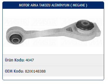 MOTOR TAKOZU (ARKA)(ALÜMİNYUM) RENAULT MEGANE I 1.5 DCİ / SCENIC I 1.5 DCİ / KANGOO 1.5 DCİ / CLIO SYMBOL 1.5 DCİ