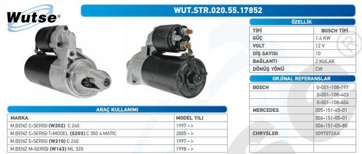 MARŞ MOTORU 12V (BOSCH TİPİ) 1,4KW 10T M.BENZ VITTO