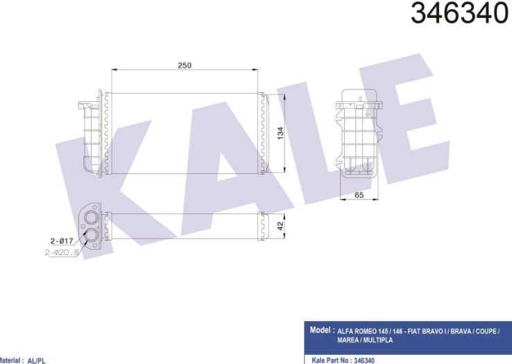 KALORİFER RADYATÖRÜ (MEKANİK)(BORUSUZ) ALFA 145-146 - BRAVO (95-01)