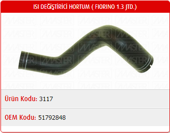 ISI DEĞİŞTİRİCİ HORTUMU FIAT FIORINO 1.3 JTD