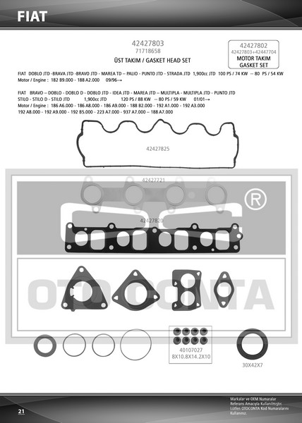 ÜST TAKIM CONTASI (SUBAP LASTİKLİ)(S.K.CSİZ) FIAT DOBLO 1.9 JTD