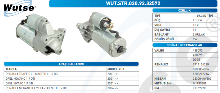 MARŞ MOTORU 12V (VALEO TİPİ) R.CLIO II/MGN II 1.9