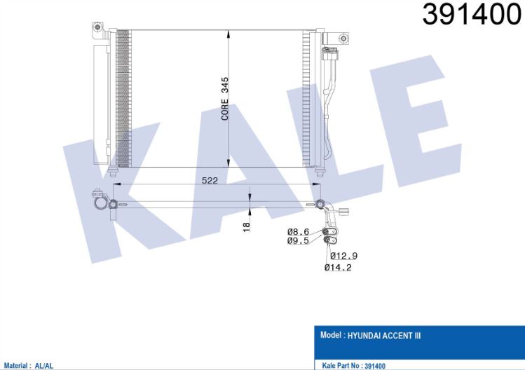 KLİMA RADYATÖRÜ (BRAZING)(AT/MT)(KURUTUCULU) HYUNDAI ACCENT ERA 06>