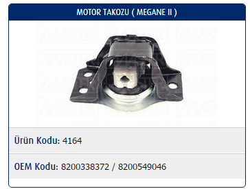 MOTOR TAKOZU (SAĞ) RENAULT MEGANE II 1.5 DCI 08- / KANGOO II 1.5 DCI 08- / SCENIC II 1.5 DCI 08-