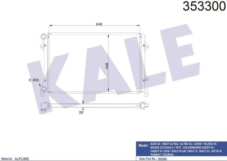 SU RADYATÖRÜ (BRAZING)(AT/MT) A3-ALTEA-LEON-TOLEDO-OCTAVIA-CADDY-GOLF