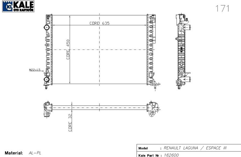 SU RADYATÖRÜ LAGUNA II/ESPACE 1,8İ 16V 2 SIRA AL+PL