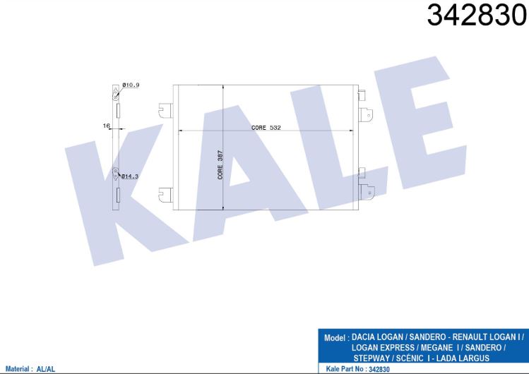 KLİMA RADYATÖRÜ (BRAZING)(MT)(KURUTUCUSUZ) RENAULT MEGANE I - SCENIC I / DACIA LOGAN - SANDERO 07-